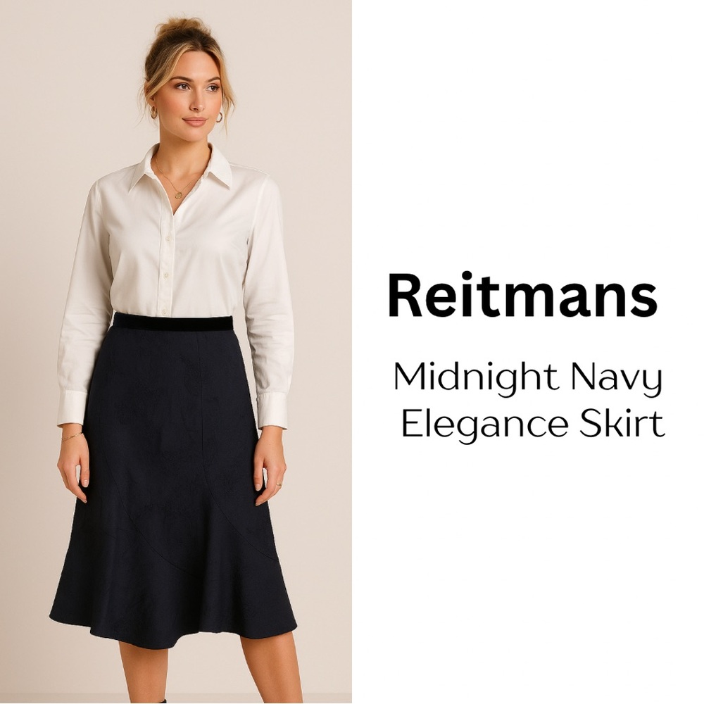 Reitmans Navy Blue Skirt/Embroidered Throughout/Scalloped hem/Petite 14